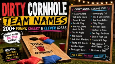 Dirty cornhole team names with funny, cheeky, and clever ideas