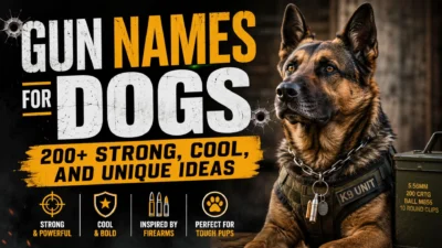 Gun names for dogs featuring 200+ strong, cool, and unique ideas