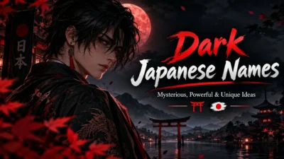 Dark Japanese names with mysterious anime character under a red moon in Japan