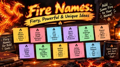 Fire names featuring bold flames and fiery energy