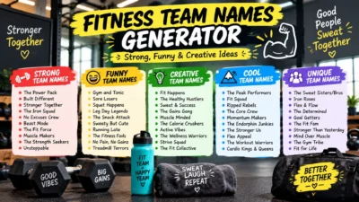 Fitness team names generator with strong, funny, cool, and creative ideas