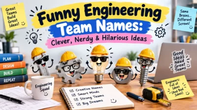 Funny engineering team names with clever technical humor and creative ideas