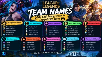 League of Legends team names featuring 200+ cool, funny, unique, and competitive ideas for gaming squads.