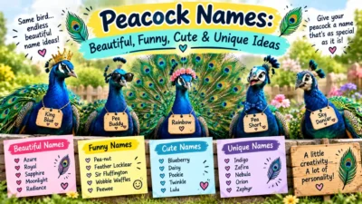 Peacock names with beautiful, funny, cute, royal, and unique name ideas 🦚