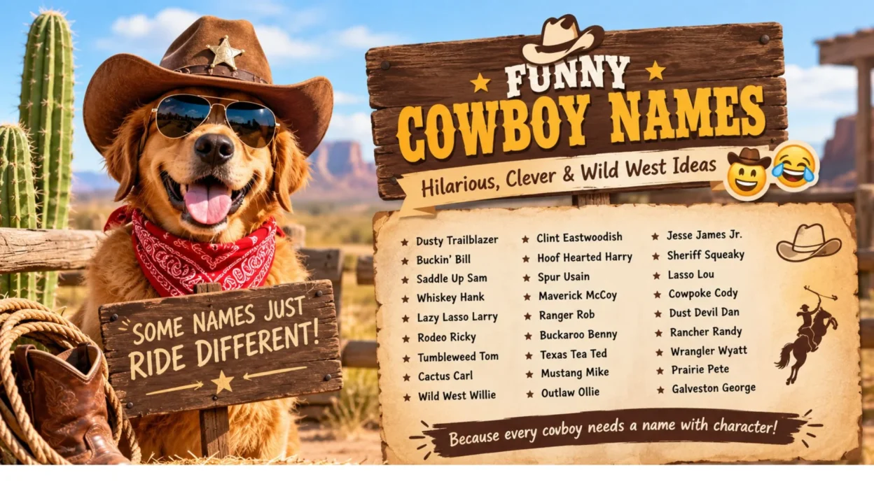 Funny cowboy names for boys and girls with playful Western-inspired ideas